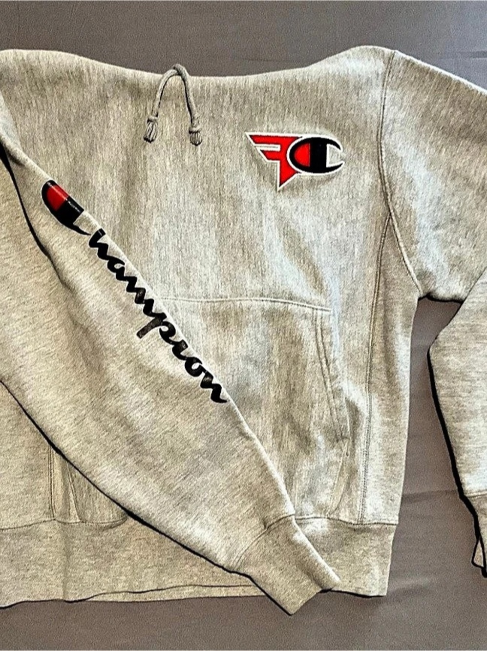 Faze Clan X Champion Reverse Weave Gray Hoodie Sz Small